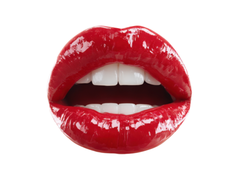 Vibrant red lips speaking confidently studio setting close-up