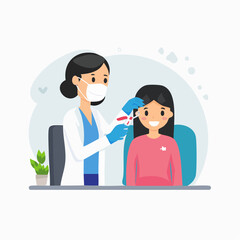Fototapeta premium Flat style vector icon of a dentist examining a patient’s teeth, representing dental care and oral health services.