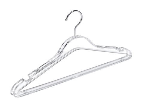 Clear plastic hanger display for home organization - close-up