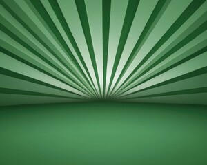 Obraz premium Green rays radiate from a central point, creating a stage-like space. Alternating shades of green create depth and a sense of perspective, suitable as a background or presentation