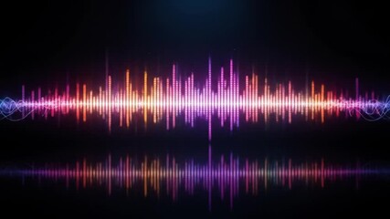 Colorful sound wave bars with glowing neon lights and reflections on a black background, vibrant music energy audio visualization. 4k video - Powered by Adobe