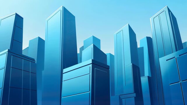 Cityscape of Futuristic Buildings: A captivating vector illustration showcasing sleek, modern skyscrapers set against a bright, gradient sky, evoking an atmosphere of progress and innovation.