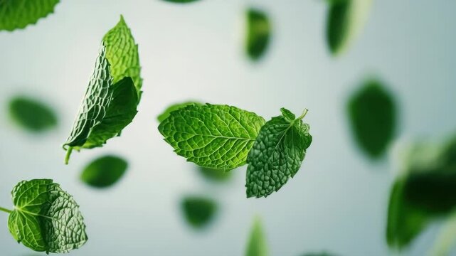 Peppermint leaves captured in a soft focus blur, highlighting the fresh and fragrant qualities of this natural herb.