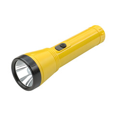 Bright yellow flashlight with black accents isolated on transparent background