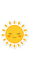 Playful cute yellow sun with smiling face and blush

