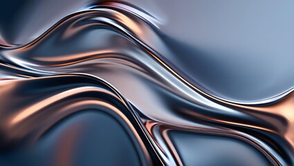 Elegant Flowing Liquid Metal Surface with Reflective Silver and Warm Copper Tones