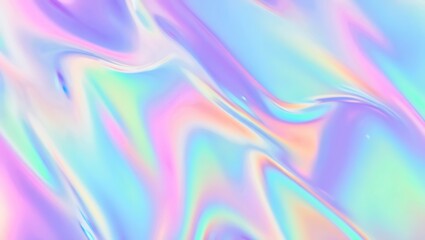 Dreamy abstract background of iridescent holographic fluid texture with soft pastel rainbow colors