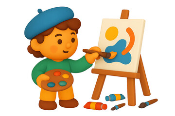 A young artist diligently paints an abstract masterpiece