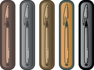 PEN IN MANY COLORS GOLD, SILVER AND BRONZE VIEWED FROM TOP IN PARTS