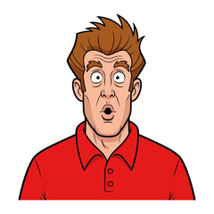 Surprised Expression: A close-up of a man's face showcases astonishment, with wide eyes and an open mouth, portraying a state of shock and surprise.