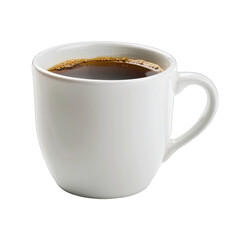 A white ceramic mug filled with dark coffee