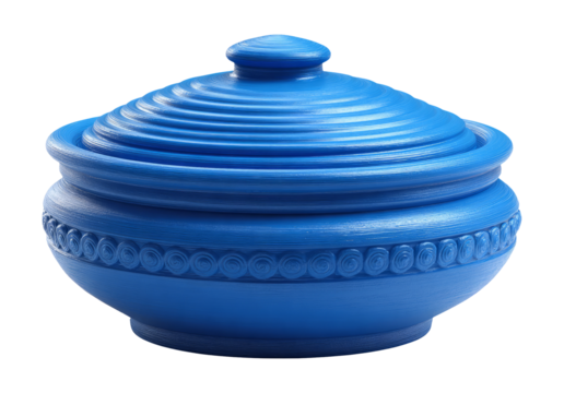 Simple Blue Decorative Bowl with Intricate Design on Transparent Background