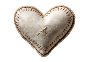Isolated Heart Pillow with Subtle Cross Stitch on Transparent Background