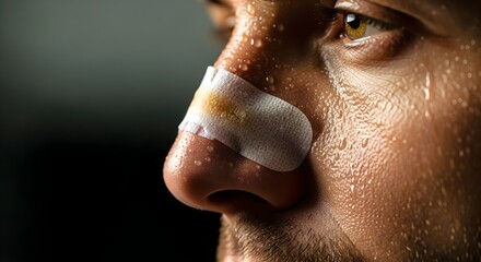 closeup of a male face with a nasal strip