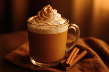 Cozy pumpkin spice latte with whipped cream and cinnamon