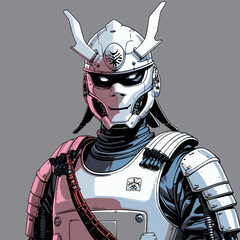 robot samurai vector illustration