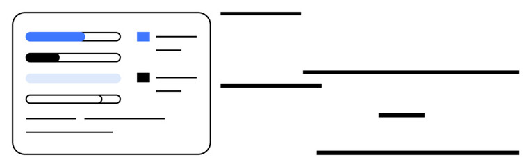 Interface panel with progress bars, text blocks, and sleek layout. Ideal for task management, data tracking, workflow, productivity, analysis, minimal design simple landing page