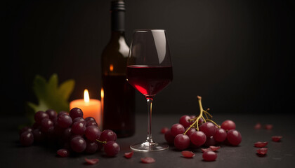 Mysterious Wine Still Life with Candlelight Reflection