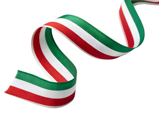 Listón en curva con colores de bandera mexicana, verde blanco y rojo. Fondo transparente, formato PNG
