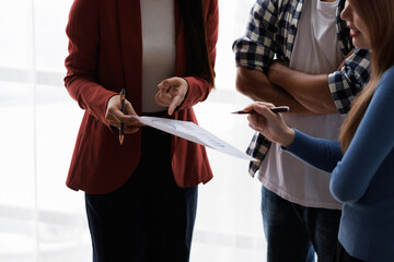 Analyze financial data and accounting record with calculator in meeting office, Accounting company charts and graphs banner, double exposure successful business finance and taxation planning concept.