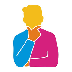 Thinking silhouette : A colorful silhouette of a person deep in thought, hand resting on chin. Illustrating concepts such as brainstorming, decision-making, or contemplation.