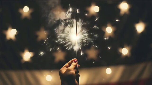 A festive capturing the essence of the 4th of July celebrations with fireworks and an American flag, symbolizing national pride.