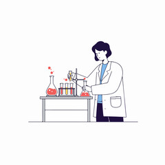 Scientist working in laboratory, mixing liquids in test tubes for scientific research and experiments.