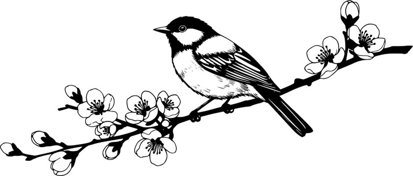 chickadee line art silhouette vector illustration	