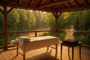 Fototapeta premium Spa Treatment Pavilion Amidst Lush Forest