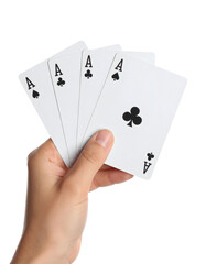 Holding four aces, a winning hand of luck and opportunity in a game of chance