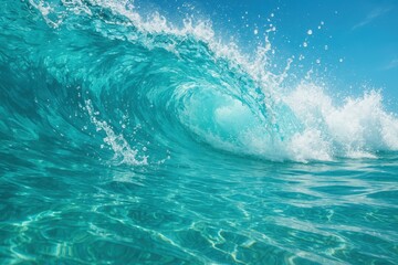 Obraz premium Crystalline ocean waves with dynamic splash patterns and sparkling water droplets in turquoise depths