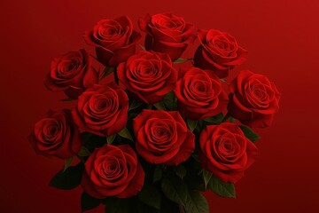 Stunning Red Rose Bouquet Arrangement on Elegant Crimson Background for Romantic Occasions