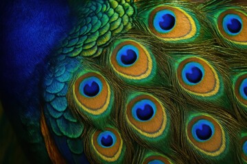 Obraz premium Iridescent Peacock Feather with Brilliant Colors and Natural Ornamental Beauty Pattern