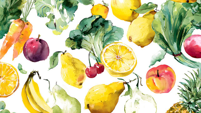 Poster with watercolor fruits collection - Powered by Adobe