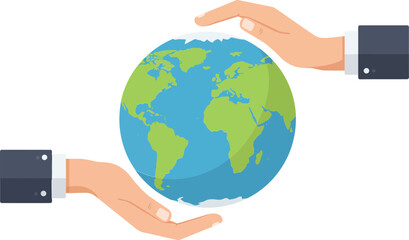 Hands holding globe earth planet protecting environment concept vector illustration design