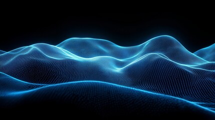 Digital landscape wave particle technology abstract background network data future grid terrain blue hill valley cyberspace connection information soundwave