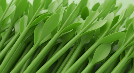 Obraz premium Dense green monochromatic display highlighting the streamlined, stylized nature, revealing a fascinating view of nature's artistic interpretation with its verdant monochromatic display