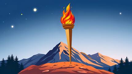 illustration olympic torch mountaintop flames french flag colors