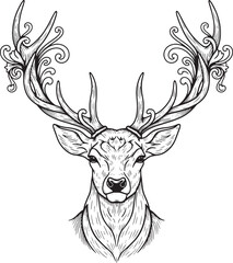 Front Facing Deer Head with Ornate Baroque Antlers