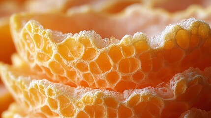Close Up of Abstract Orange Honeycomb Texture with Detailed Porous Surface