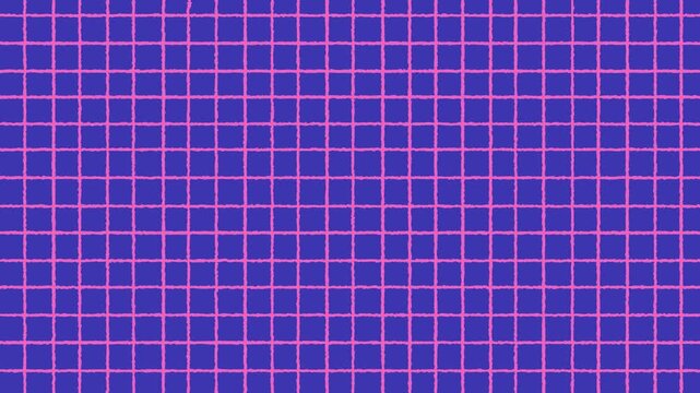 Animated texture video featuring a hand-drawn pink grid pattern on a vibrant blue background. Seamless loop abstract background for creative projects, presentations, and modern video edits.