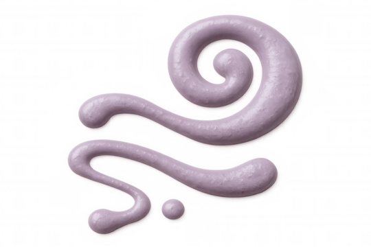 Pastel pink cosmetic cream smear creating swirling spiral and wavy lines, floating on transparent surface