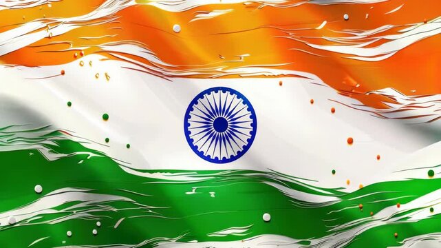 Indian flag with the Ashoka Chakra flying in the wind, symbolizing freedom and strength.