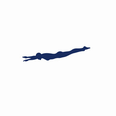 Abstract blue silhouette of a person swimming or diving, capturing athletic grace and fluid motion in a minimalist design.