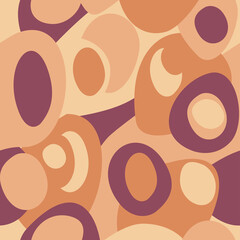 Abstract seamless pattern with brown, yellow  and purple shapes and circles. Could be used as wallpaper, texture, print, fabric. 