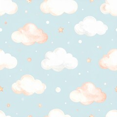 GenWatercolor floral seamless pattern in cute childish style, colored garden background, hand painting print with abstract flowers, leaves and plants, design textureerated image