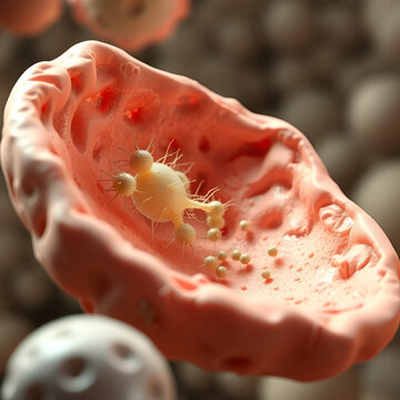 Parasitic protozoans Toxoplasma gondii in bradyzoites stage inside tissue cyst, 3D illustration