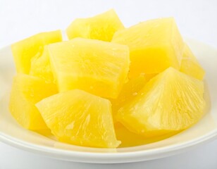 Cubes of yellow pineapple on plate
