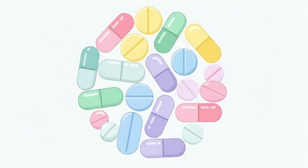 Colorful assortment of various medicine pills and capsules.