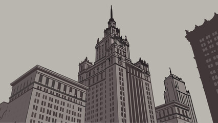 Fototapeta premium Architectural Marvel A Monochromatic Perspective of a Historic Skyscraper in the City
